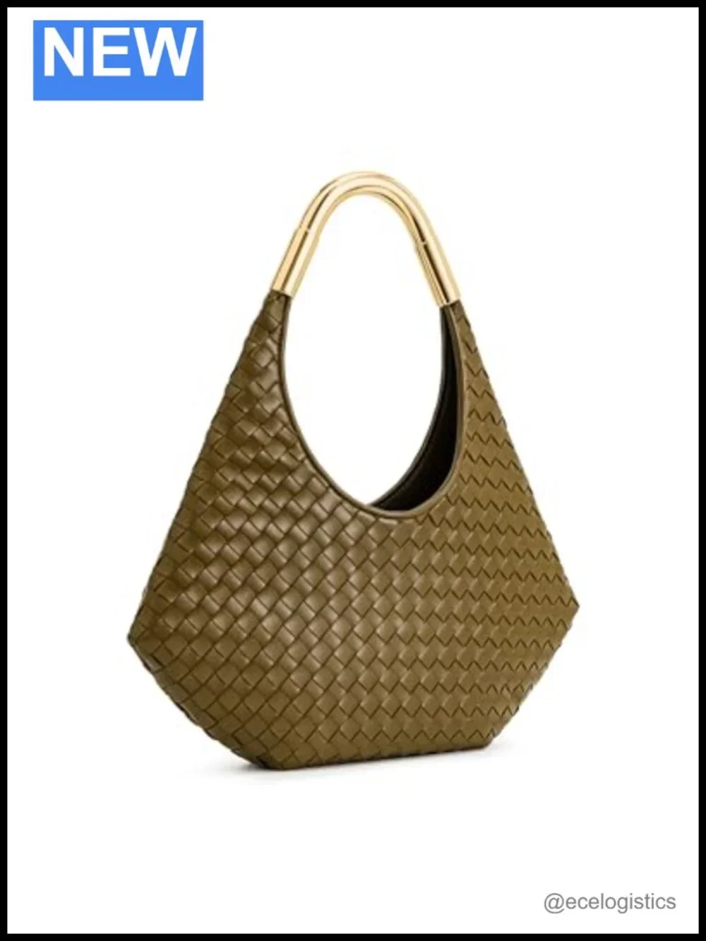 Hand-Woven Metal Handle Hobo Bag Vegan Leather Shoulder Purse